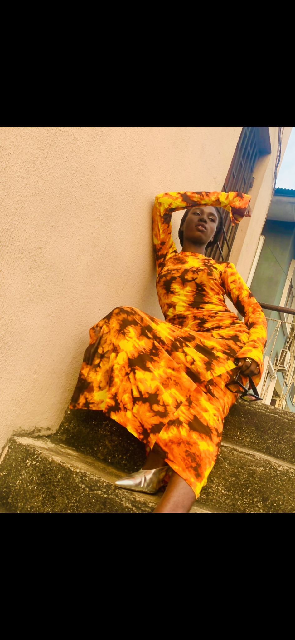 Sedi Mesh Dress in California Sunset Adire Print