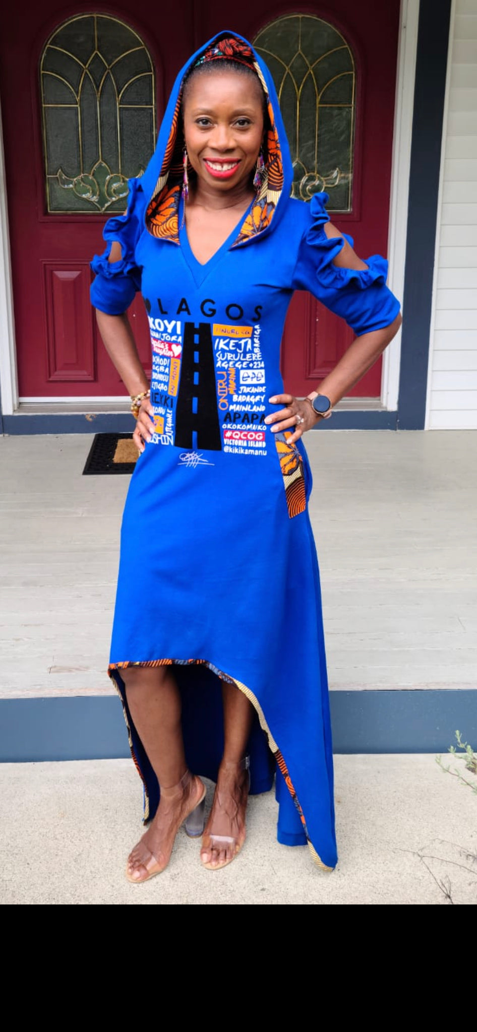 Royal Blue Hi Low VELVET APPLIQUE LUV LAGOS HOODED MAXI