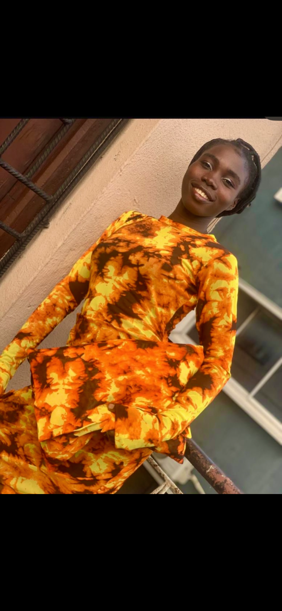 Sedi Mesh Dress in California Sunset Adire Print