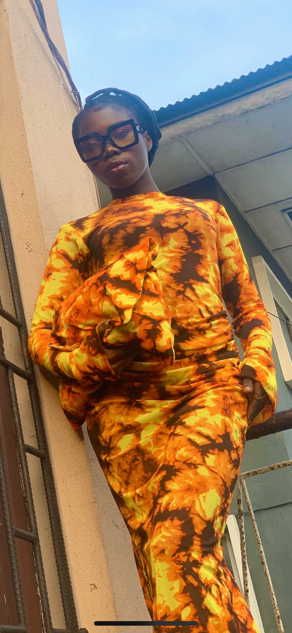 Sedi Mesh Dress in California Sunset Adire Print