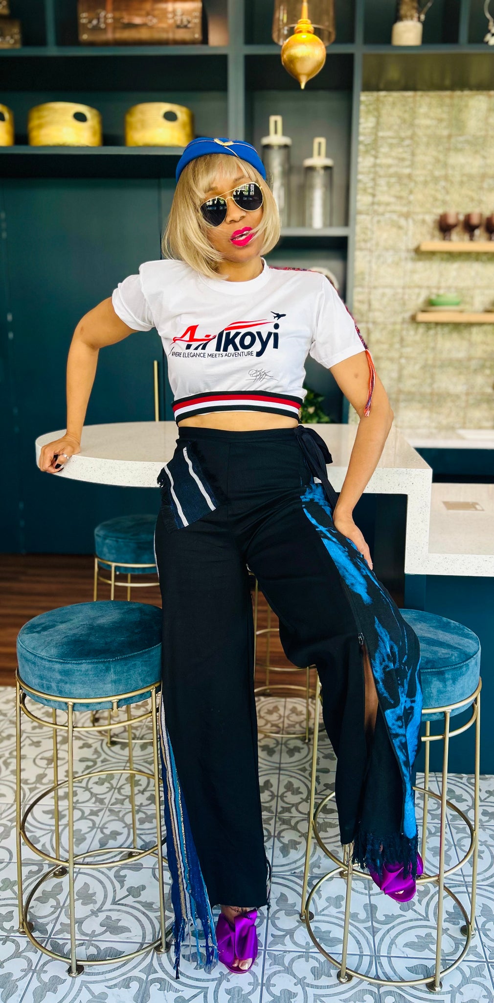 Cropped White AIRIkoyi Airlines Top With HandBeaded Ashoke Detail