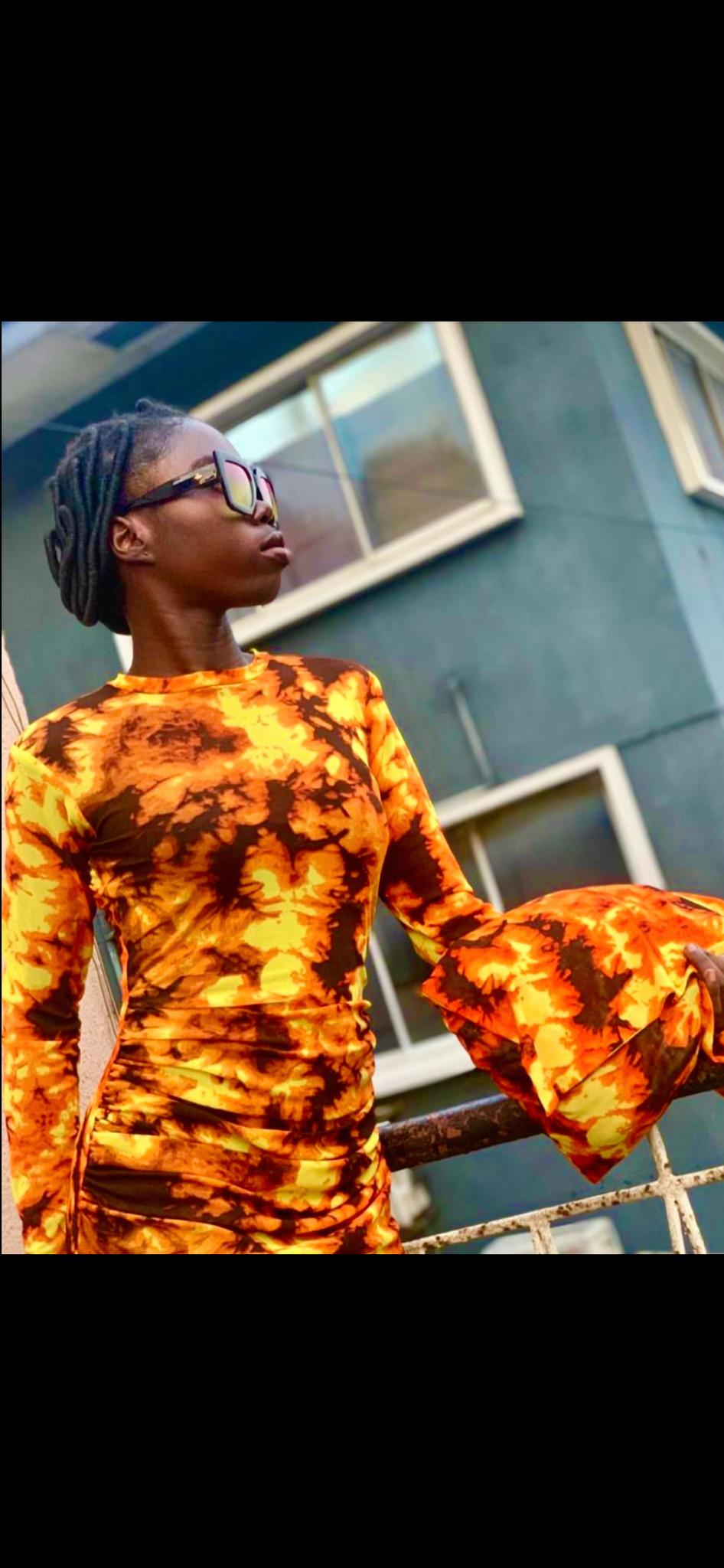 Sedi Mesh Dress in California Sunset Adire Print