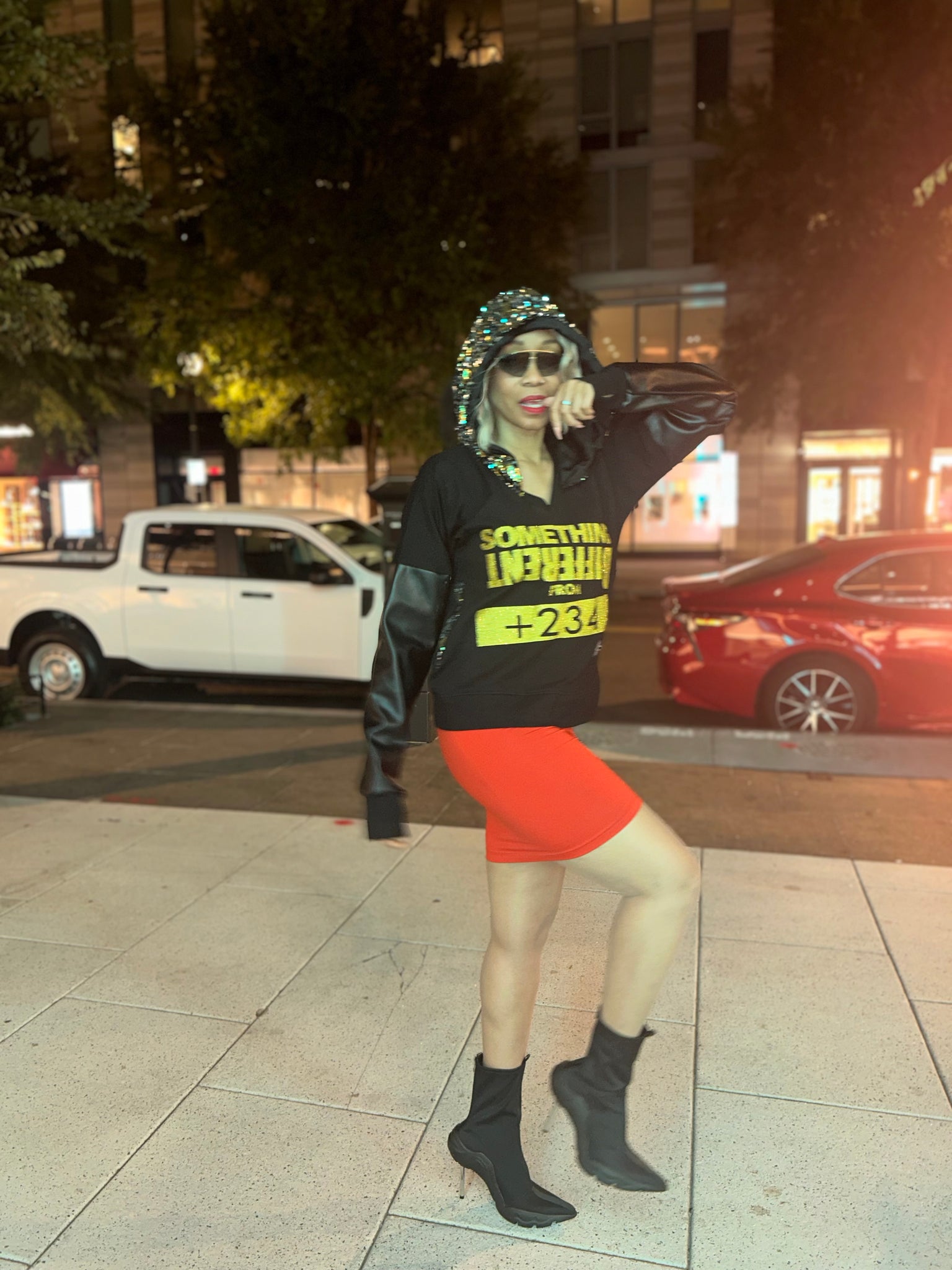 CUSTOMISABLE SWEATSHIRT/HOODIE: Something DIFFERENT+234  With Vegan Leather& Gold Sequin Detail