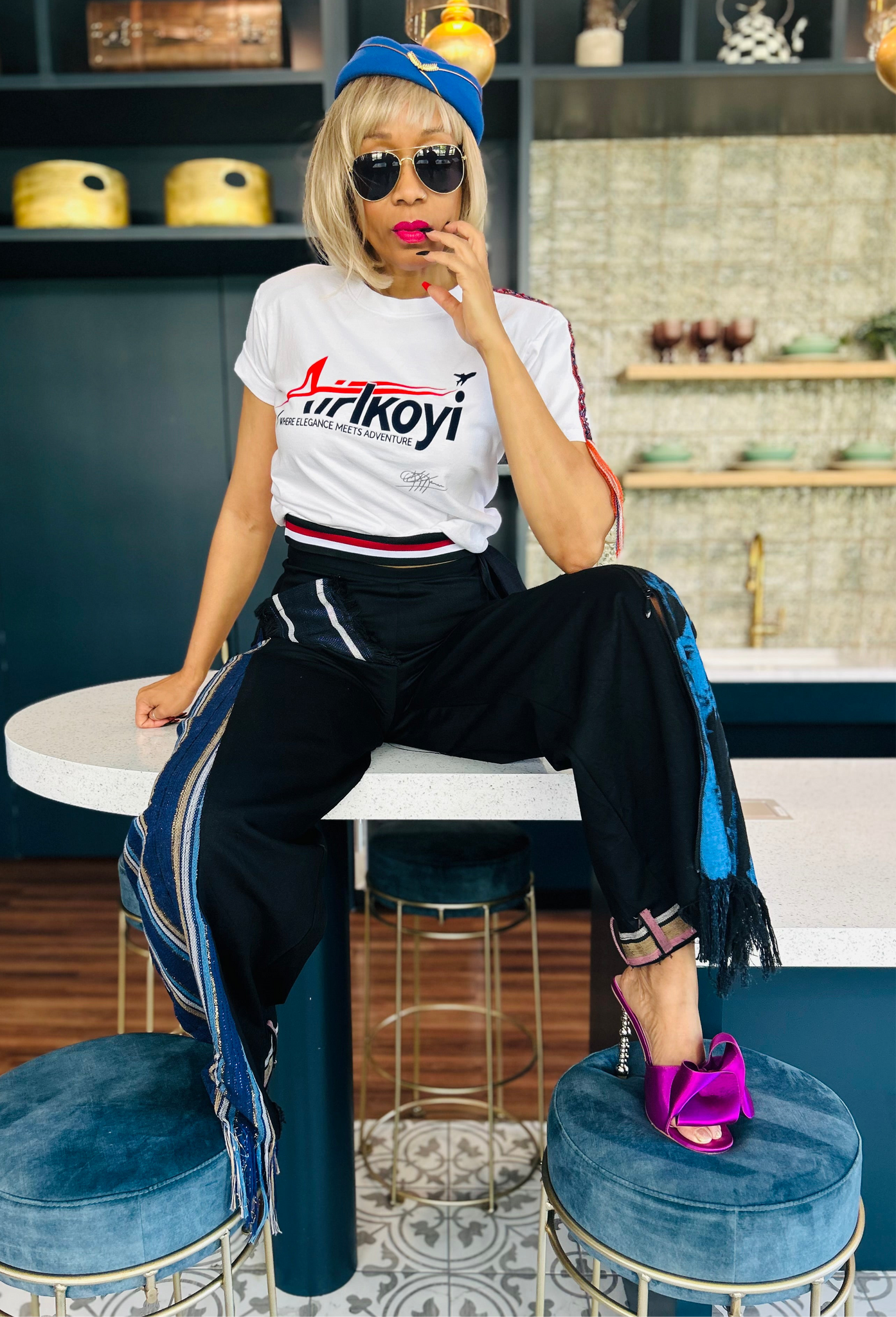 Cropped White AIRIkoyi Airlines Top With HandBeaded Ashoke Detail