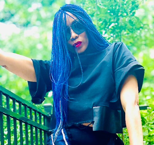 The Jarday Frayed Hem Calf Skin Leather Trim Cropped Blouse in Black