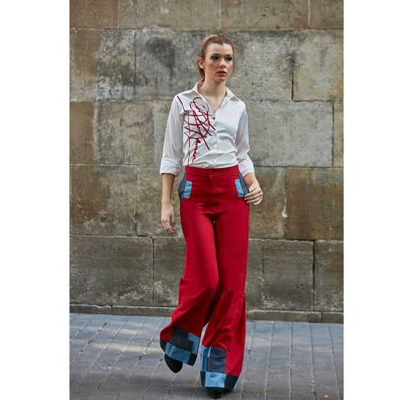 Pantalon patchwork rouge