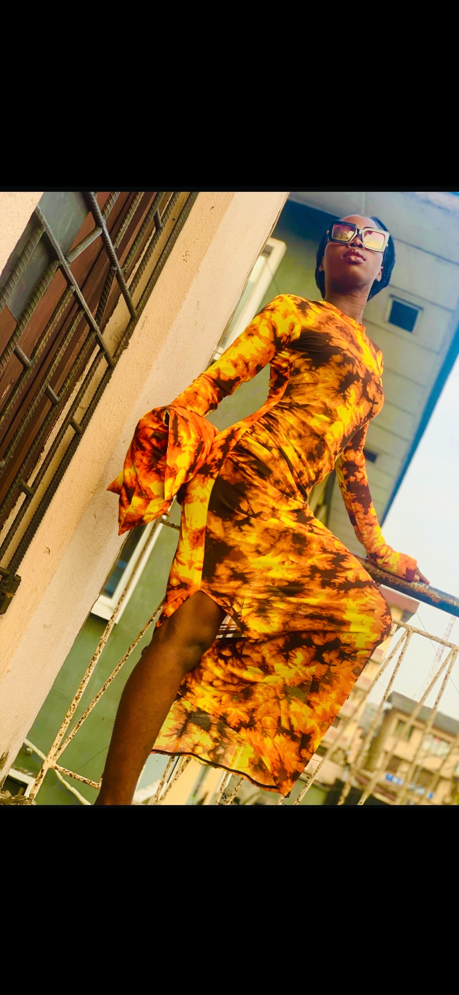 Sedi Mesh Dress in California Sunset Adire Print