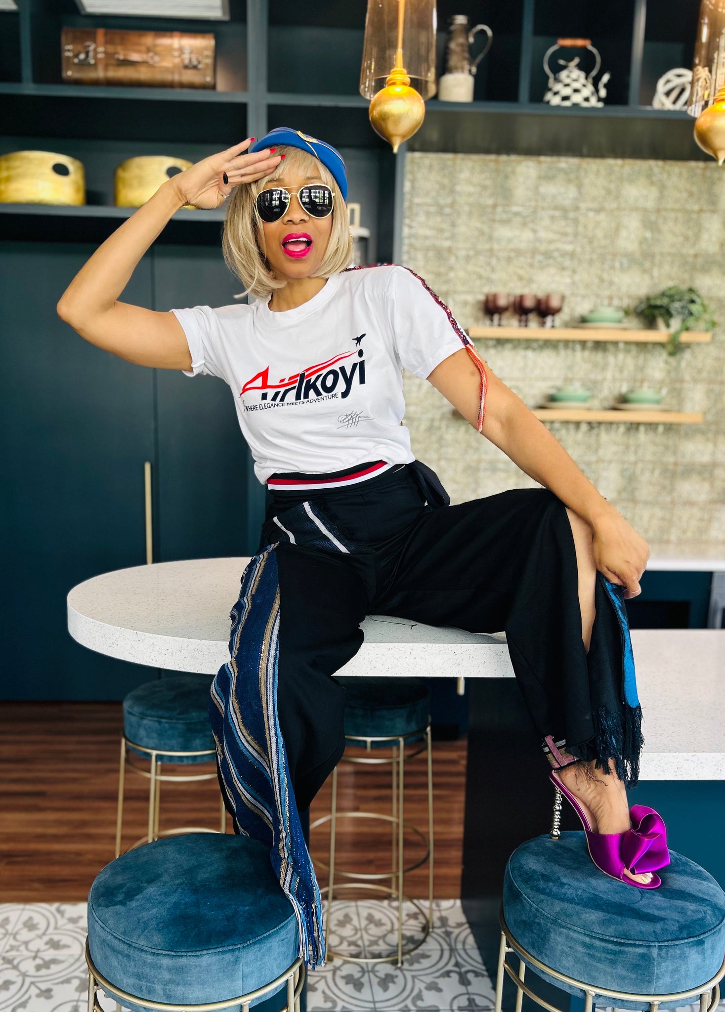 Cropped White AIRIkoyi Airlines Top With HandBeaded Ashoke Detail