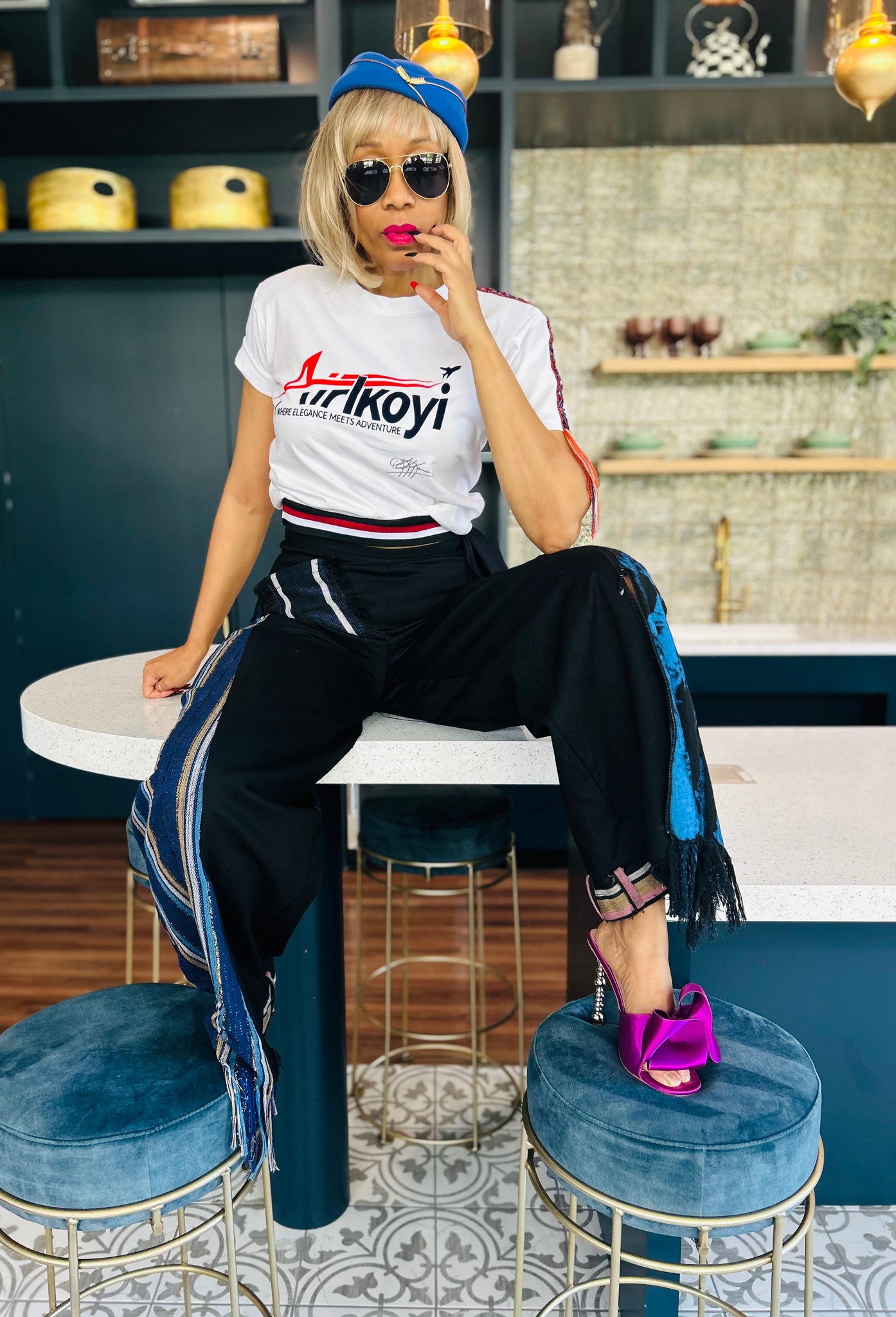 Cropped White AIRIkoyi Airlines Top With HandBeaded Ashoke Detail