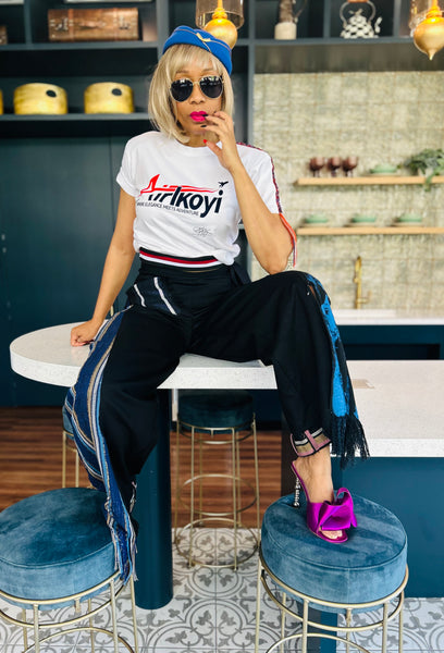 Cropped White AIRIkoyi Airlines Top With HandBeaded Ashoke Detail