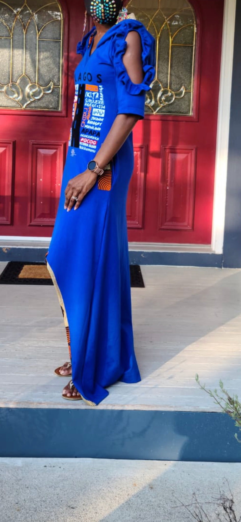 Royal Blue Hi Low VELVET APPLIQUE LUV LAGOS HOODED MAXI