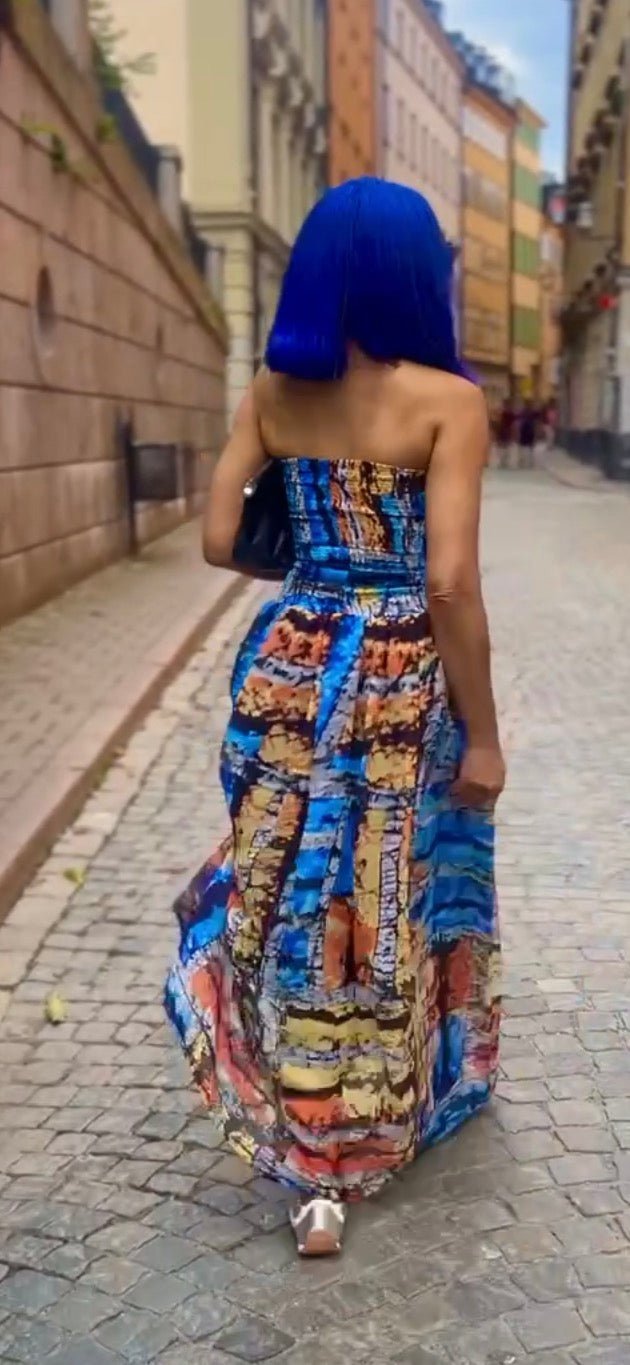 Mykonos Bleu Strapless Maxi