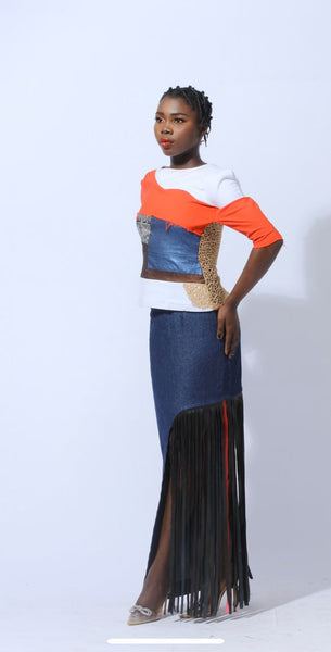 The Chalya Maxi Skirt With Black& Red Calfskin Detail
