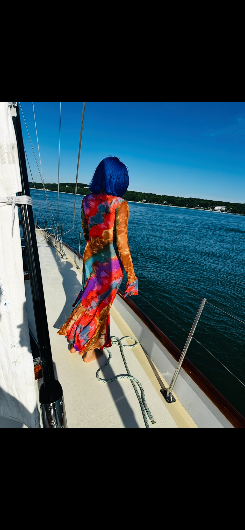 Prism Sail Dress -Cowl Neck Mesh Bell-Sleeve Midi