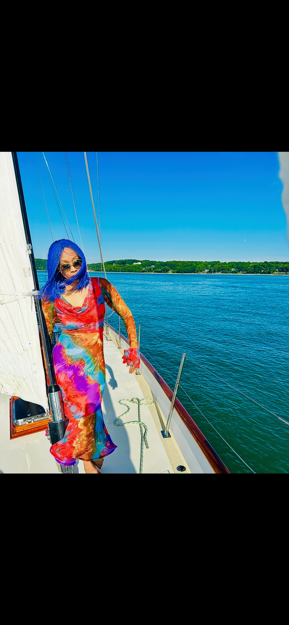 Prism Sail Dress -Cowl Neck Mesh Bell-Sleeve Midi
