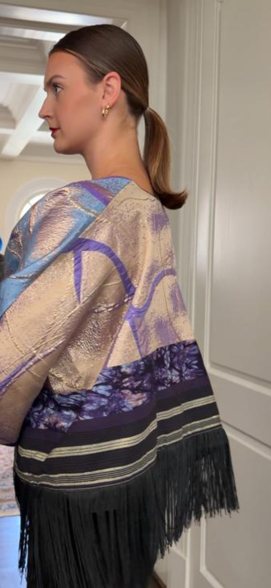 Turquoise + Purple Tayo Reversible Cape with Asoke& Adire Detail