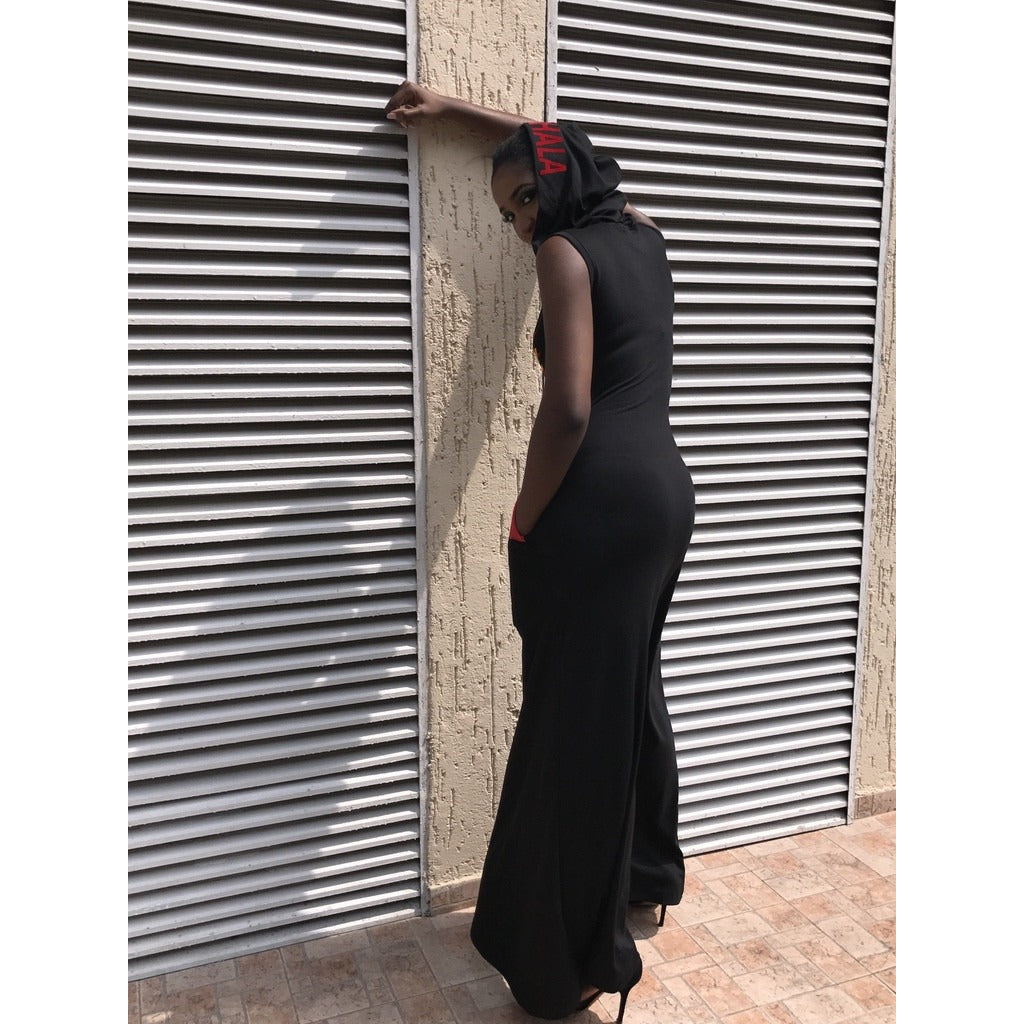 BLACK NO WAHALA HOODED MAXI DRESS KIKIKAMANUInc BLACK NO WAHALA HOODED MAXI DRESS KIKIKAMANUInc