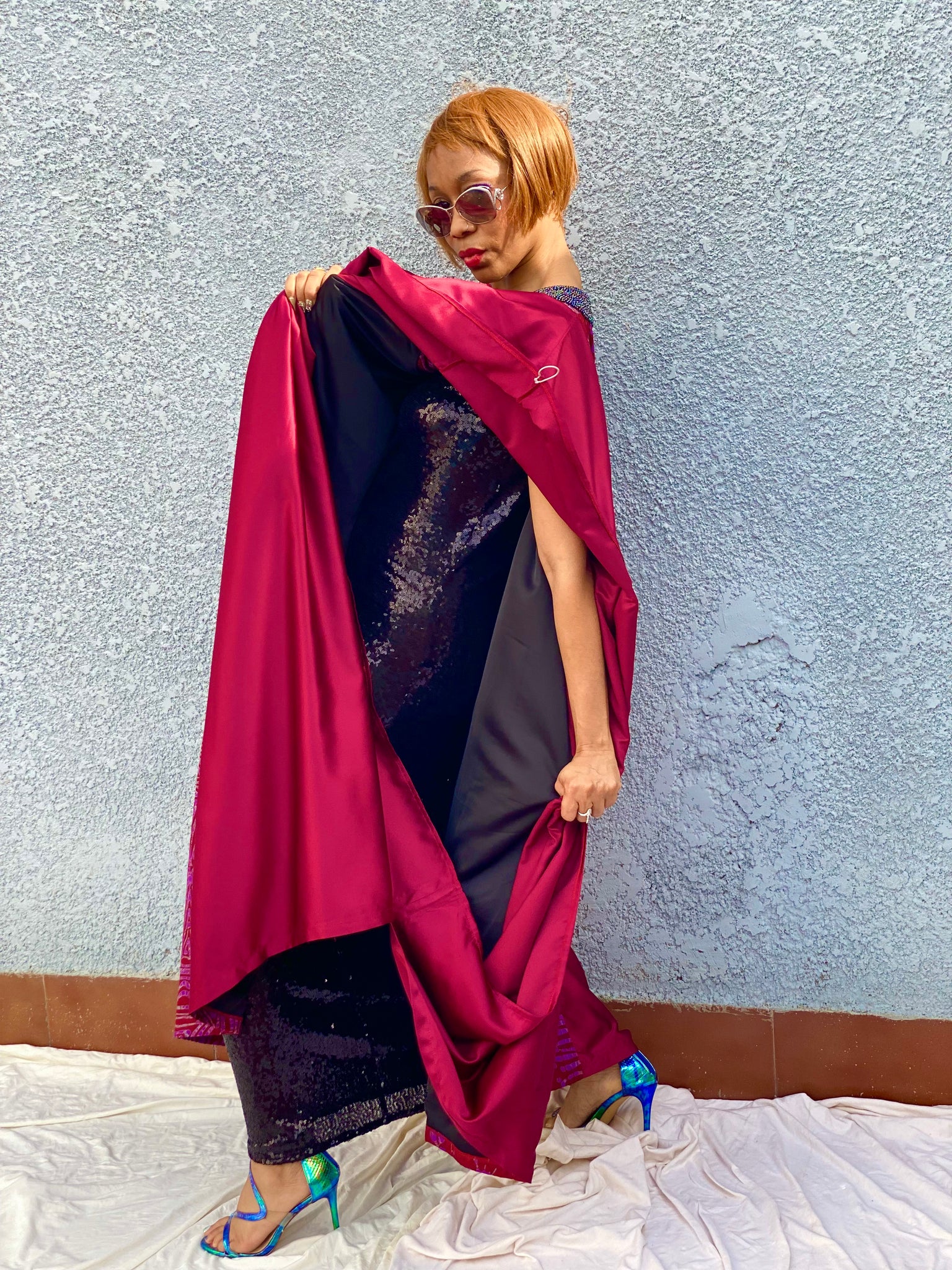 Reina Hand Beaded Adire Dress with Optional Sequined Tube