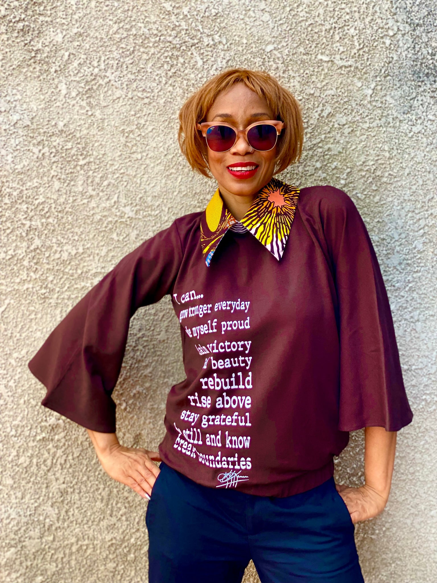 I CAN… Empowerment Blouse with Bell Sleeves in Brown